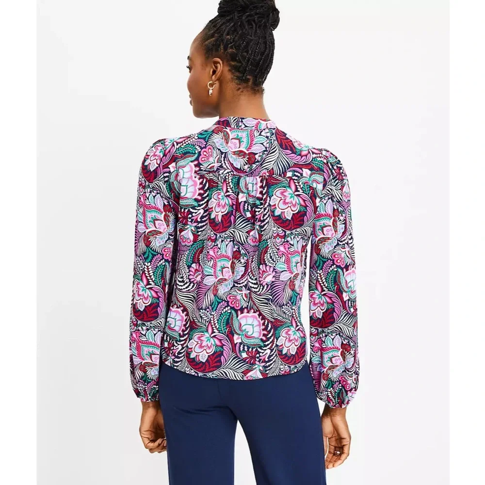 Loft Paisley Multicolor Stand Collar Henley Blouse